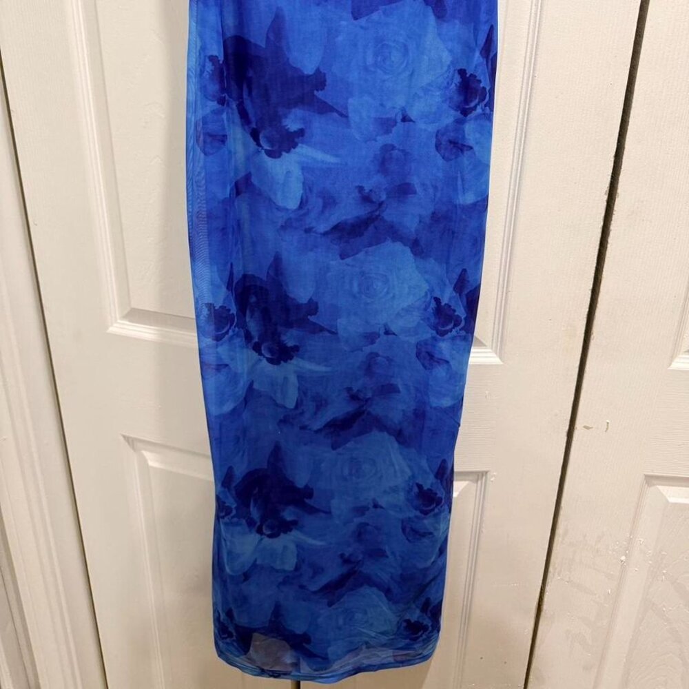 Princess Polly Blue Floral Mesh Maxi Dress Size 8 Like New - Picture 2 of 5